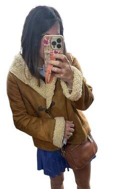 Ettitwa by Anthropologie Faux Suede Sherpa Lined Toggle Hooded Jacket Size 6